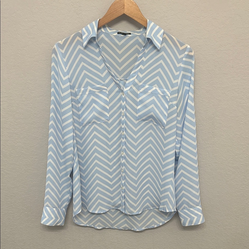 Express Light Blue Chevron Blouse